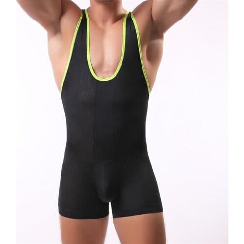 Mens Undershirts Sexy Underwear Breathable Mesh Men Bodysuit Mens Wrestling Singlet Jumpsuit Shorts Men Sleepwear Undershirts