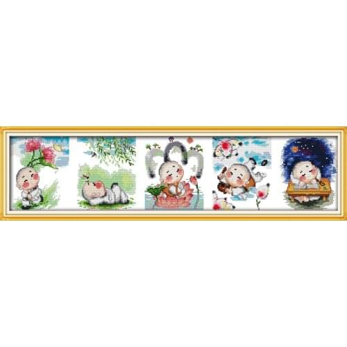 The lovely little monks cross stitch kit cartoon 14ct 11ct count pre print canvas stitching embroidery DIY handmade needlework