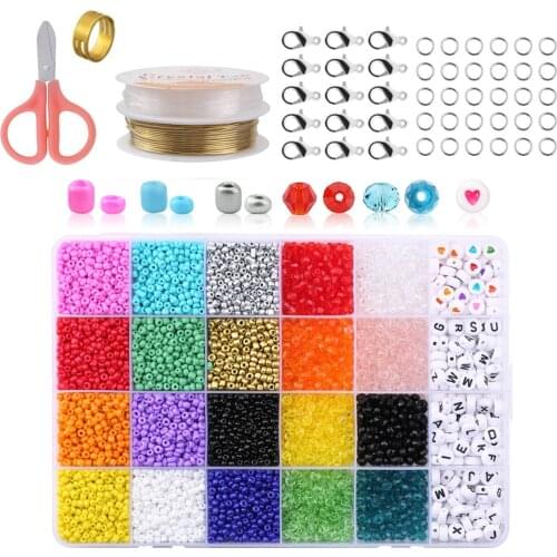 4923PCS DIY Glass Beads Kit Jewelry Making Toy Set with Lobster Clasps Rings Scissors Elastic Cord Copper Wire for Kids Girls