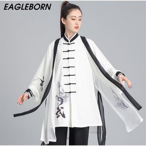 New Traditional Chinese Clothing Suit Tai Chi Suit Men Martial Arts Uniform Three-piece Women Tai Chi Kung Fu Uniform Ink Hanfu