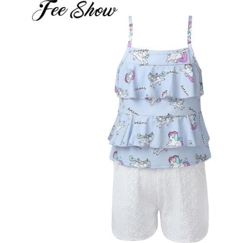 New Kids Girls Clothing Fashion Sleeveless Cartoon Print Tank Top + Shorts Children Outfits 2Pcs Toddler Girl Summer Clothes Set