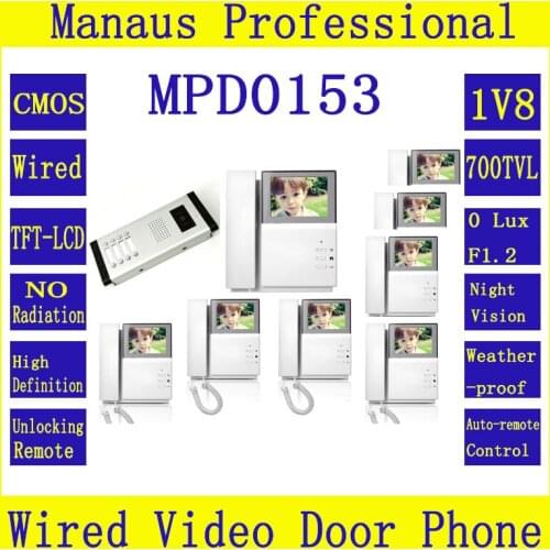 One to Eight Video Door Phone Access Control System,4.3 '' Display Screen Wired Monitor Apartment Video Intercom Doorbells D153b