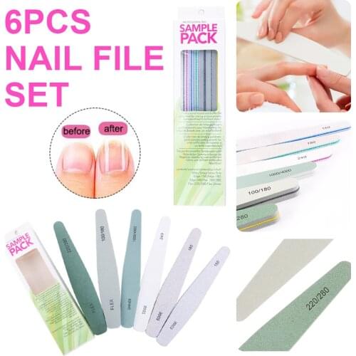2021 New 6pcs Nail File Set For Natural Acrylic Nails Cuticle Removal Polishing Grinding Kit Manicure Tool For Home Salon