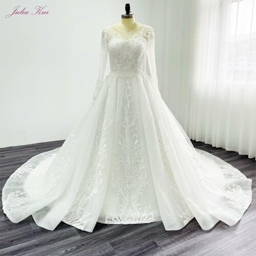 Julia Kui Pearl White Gorgeous A Line Wedding Dresses Princess With Sparkle Rhinestones Chapel Train Bride Dress
