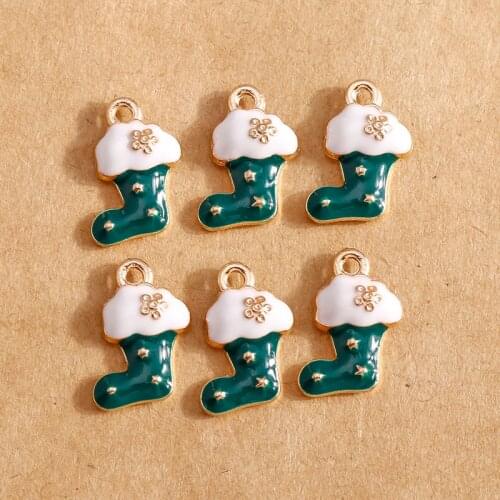 10pcs 10*16mm Enamel Christmas Boots Charms for Jewelry Making Earring Pendants Bracelets Necklace Charms DIY Findings