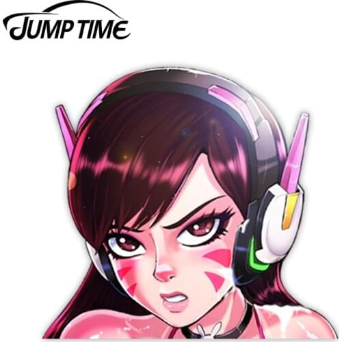 Jump Time 13cm x 11.9cm Overwatch BIG HEAD Anime Car Stickers Waifu Girl D.Va (Hana Song) Decals Car Motorcycle Car Accessories