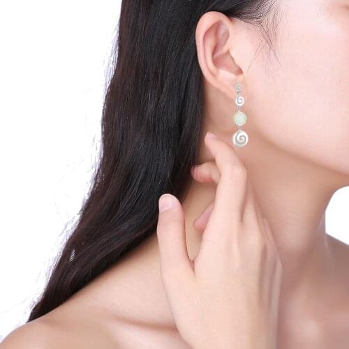 ROLILASON Rotary shaped White Fire Opal Silver 925 Stamped Drop Dinner Earrings Fashionl Jewelry*Opal Jewelry OE340