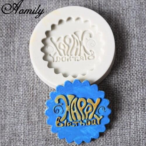 Aomily Happy Birthday Silicone Cake Fondant Mold DIY Handmade Cookies Chocolate Mould Bakeware Sugarcraft Baking Decorating Tool