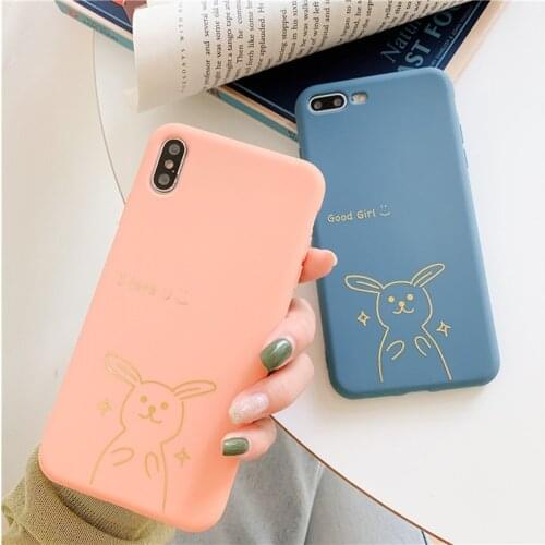 Cute cartoon rabbit couple phone case For coque iphone 7 8 6 6s Plus X XS MAX XR Kawaii Pink Cases Silicone soft frosted cover
