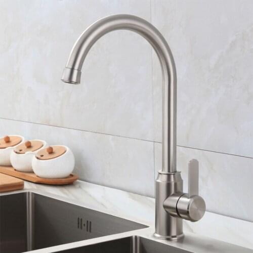 Kitchen Sink Faucet 304 Stainless Steel Wire Drawing Contemporary Cold and Hot Water Tap Mixer Kitchen Basin Faucets Crane
