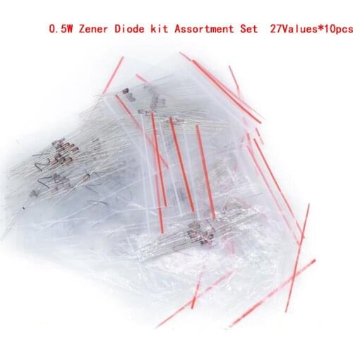 270pcs/lot 0.5W Zener Diode kit Assortment Set 1/2W 2V4-33V Zener Diode pack 12V 18V 5V1 5V6 3V3 3V6 4V3 4V7 6V2 6V8 7V5 20V 22V
