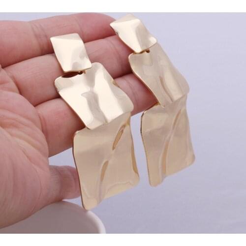 Three layers Big Square Hammered Metal Drop Earrings for Women Gold Color Exaggerated Earrings ZA Jewelry Geometric Long Brincos