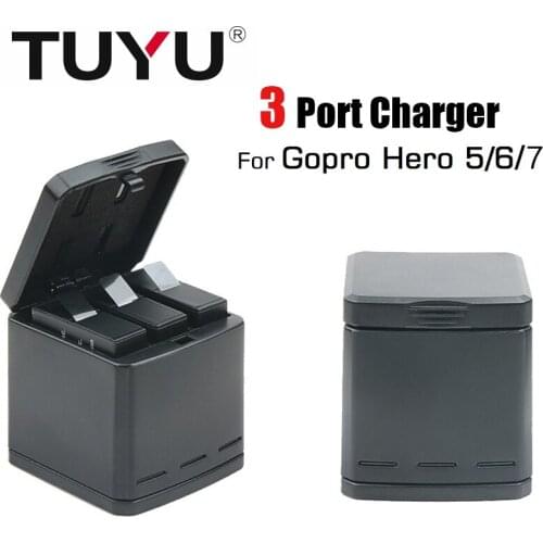 TUYU Full Decoding 3 Port LED Battery Charger for GoPro Hero 7 6 5 with Charging Box Carry Case Battery Housing