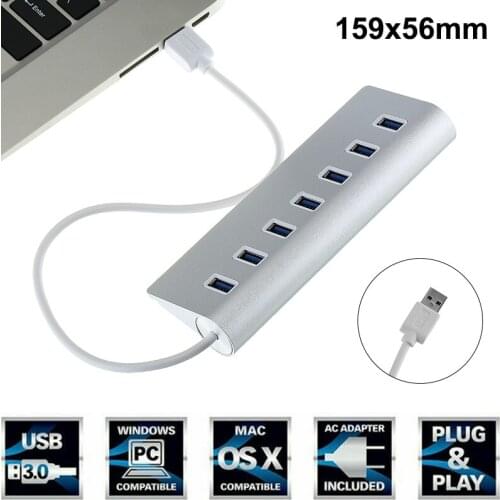 Portable 7 Port USB 3.0/2.0/1.1 Hub Distributor Aluminum Splitter 5Gbps Data Transfer Adapter Suitable for PC Laptop Macbook