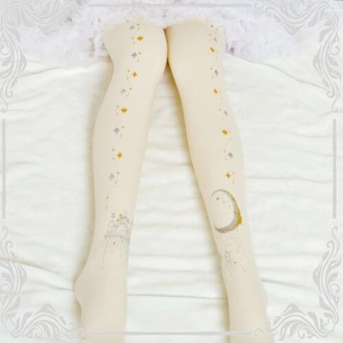 Japanese sweet Lolita stockings castle complex Guluolita moon and stars gold foil stamping girls dress bottoming socks