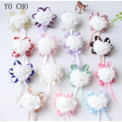 YO CHO 10PCS White Rose Bride Wrist Corsage Bracelet Wedding Flowers Silk Foam Flower Bridesmaid Party Decor Artificial Flowers