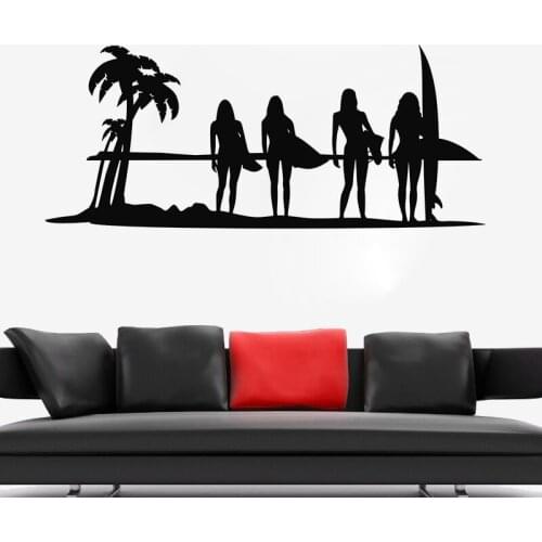 SunSet Ocean Surf Girls Wall Decal Surfing Wave Wall Sticker Sea Beach Decoration Summer Wall Decal for Surfers Vinyl Art AY1060