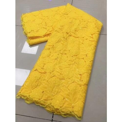 Yellow Sequined French Lace Fabric 2021 High Quality African Lace Fabric Mesh Nigeria Lace Fabric For Wedding HFM5001