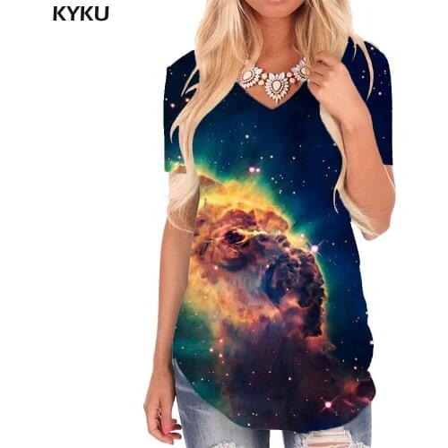 KYKU Galaxy T-shirt women Nebula T-shirts 3d Universe Funny T shirts Sky V-neck Tshirt Womens Clothing Fashion Casual Tops