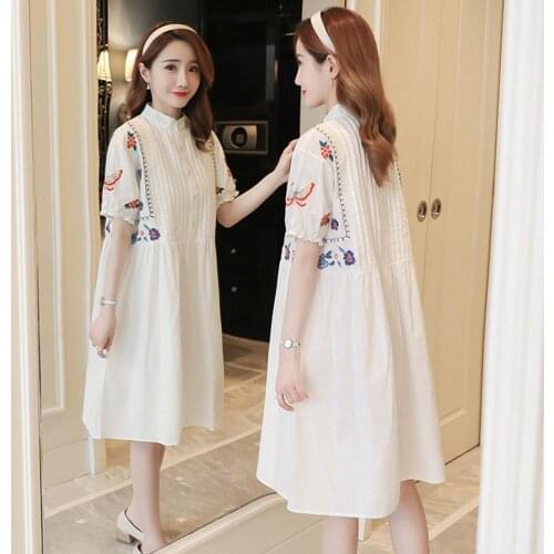 Women Maternity Dresses Pregnancy Dress White Blue Fashion Striped Embroidery Plus Size Pregnant Dress Summer Clothes for Women