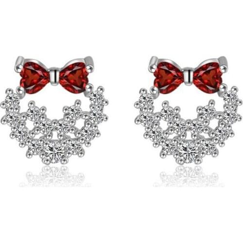 Exquisite 925 Sterling Silver Hollow Double Lay Circel Bowknot Stud Earrings for Women Female Best Gifts Brincos Popular