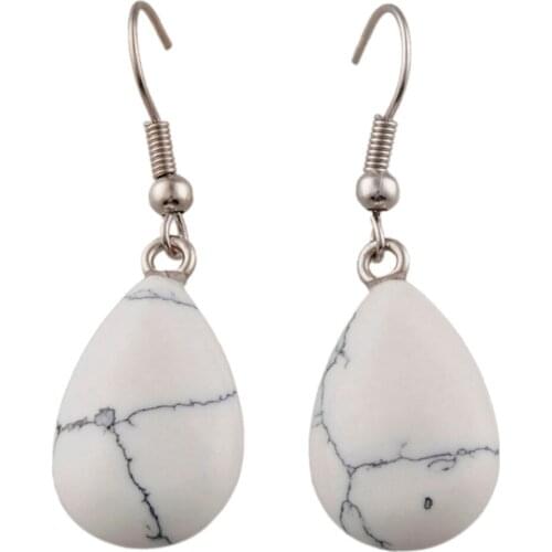 TUMBEELLUWA White Howlite Stone Water Drop Teardrop Bead Dangle Earrings Womens Jewelry