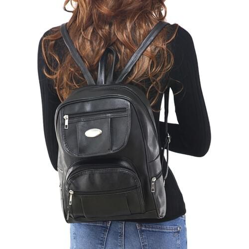 Depoms Medium Size Multi-Cavity Faux Leather Black Women Backpack