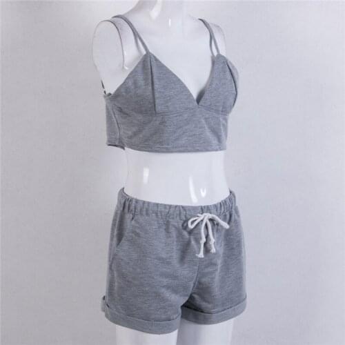 2019 Two Pieces Set Sling Crop Tops Women Bra Vest Solid Gray Shorts 2 Pcs Tracksuits Women Yoga Set Dancing Outfits Sport Suits