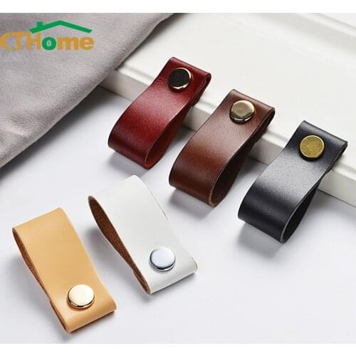 Handmade Leather Pull Handle Europe Style Soft Minimalist Door Cupboard Drawer Kitchen Cabinet Dresser Knobs Furniture Hardware