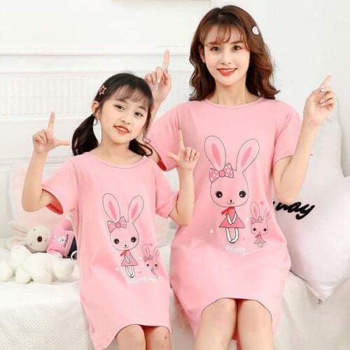 100% Cotton Girls Nightgown Summer Childrens Dressing Gown Mother Kids Nightdress Fashion Print Baby Nightshirt Girl Sleepwear