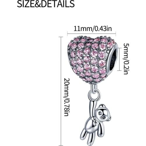 100% Real 925 Sterling Silver Cute little Bear With Balloons Fit Original Pandora Bracelet&Bangle Making Fashion DIY Jewelry