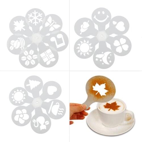 19Pcs Coffee Stencils Fancy Coffee Printing Model Foam Spray Cake Stencils Coffee Drawing Cappuccino Mold