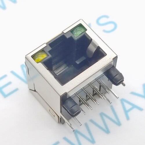 50Pcs/Lot Copper Rj45 8P8C Socket With Lamp Ethernet Connectors Network Socket Shielding