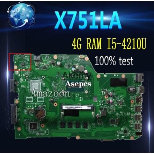 Amazoon X751LA Laptop motherboard For Asus X751LA X751LAB X751LD X751L X751 Test original mainboard 4G RAM I5-4210U