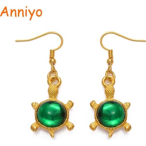 Anniyo Hawaii Turtle Earrings Green for Women Girl Gold Color Tortoise Guam Kiribati Earring Jewelry #222206