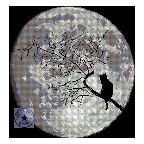 Free delivery top quality lovely counted cross stitch kit kitty cat at the moon tree night