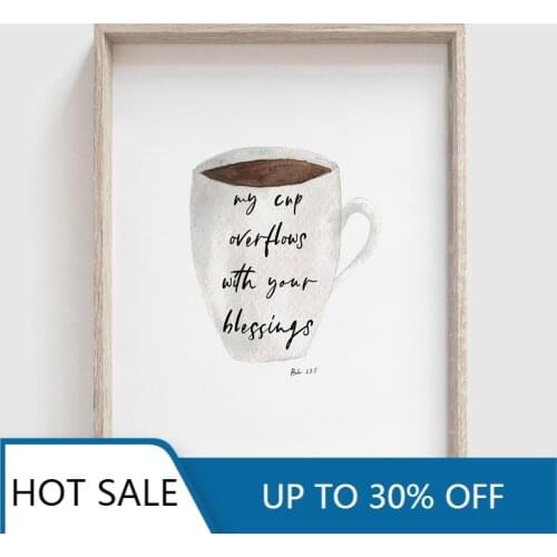 Bible Verses Psalm 23:5 Quote Wall Art Canvas Painting Posters and Prints Coffee Shop Wall Decor Picture For Kitchen Room Decor