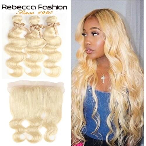 Rebecca 613 Blonde Bundles With Frontal Brazilian Body Wave 3/4 Bundles Remy Blonde Human Hair Lace Frontal Closure With Bundle