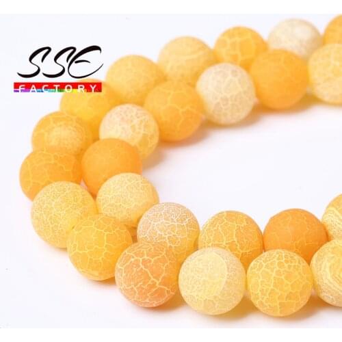Natural Stone Beads Frost Orange Yellow Cracked Dream Fire Dragon Veins Agates Beads For Jewelry Making DIY Bracelet 4/6/8/10mm