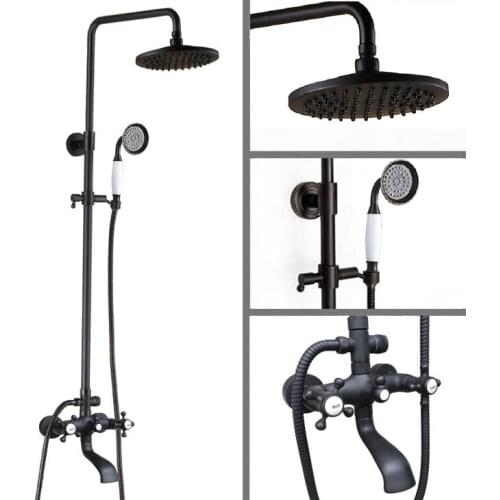 Black oil Antique Brass Wall Mounted Rain Bathroom Rainfall Shower Faucet Set with Hand Spray Shower Head Tub Mixer Tap 2hg106