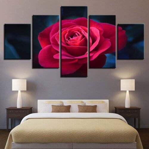 Home Decor HD Prints Canvas Posters Framework 5 Pieces Beautiful Red Rose Paintings Modular Flower Pictures Living Room Wall Art