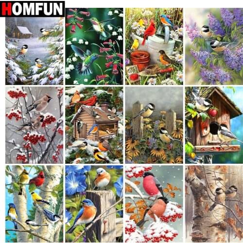 HOMFUN Full Diamond Embroidery "Animal bird flower" Diamond Painting Cross Stitch Patterns Rhinestone Unfinished Home Decor