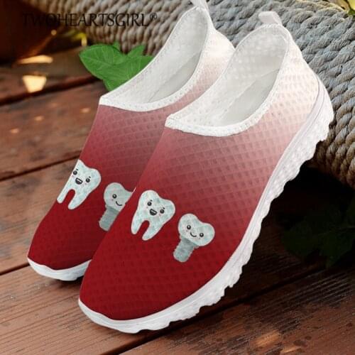 Lovely Teeth Print Womens Shoes Slip On Mesh Sneaker Funny Cartoon Tooth Summer Casual Comfortable Work Shoes Female Footwear