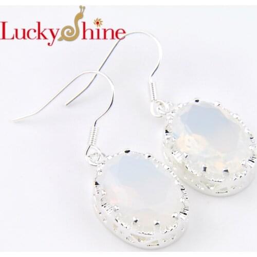 Luckyshien Women Jewelry Oval White Moonstone Gems Wedding Earrings Russia USA Australia Earrings