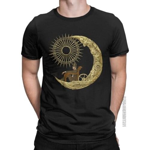 Moon Travel T-Shirts For Men Steampunk Vintage Surrealism Crazy Cotton Tee Shirt O Neck Classic Short Sleeve T Shirt Party Tops