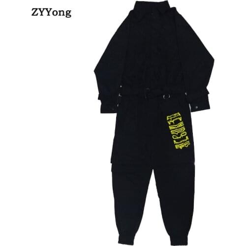 Long Sleeve Hip Hop Collar Japanese Retro Mens Suit Jumpsuit Overalls 2020 Solid Color Thin Section Print Black Blue Jumpsuit