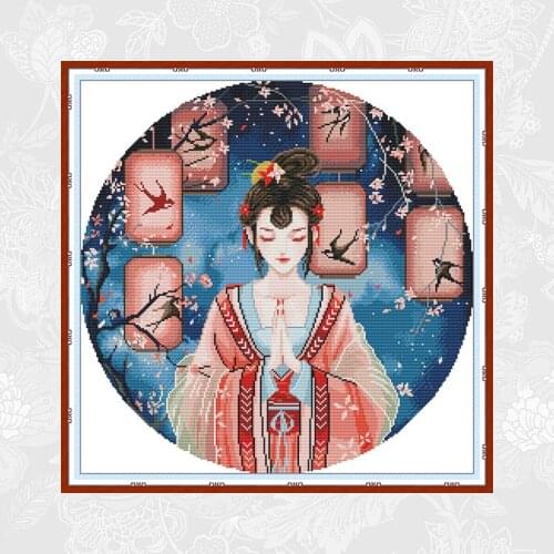 DIY Handwork Cross Stitch Kits Tang Costume Beauty 11CT Printed Canvas 14CT Fabric Cross-Stitch Semi-finished Embroidery Sets