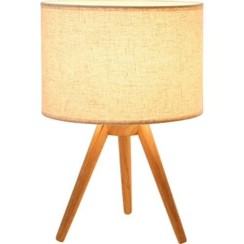 Table Lamp Wood Simple Modern Japanese E27 Bulb Bedroom Bedside Lamp Decoration Nordic Study Remote Control Cloth Desk Lamp