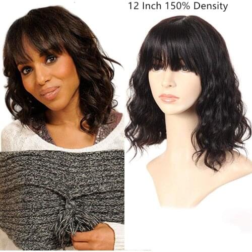 Short Human Hair Wigs Body Wave Bob Wigs With Bangs Silk Base Headspin Wigs 150% Pre Plucked For Women