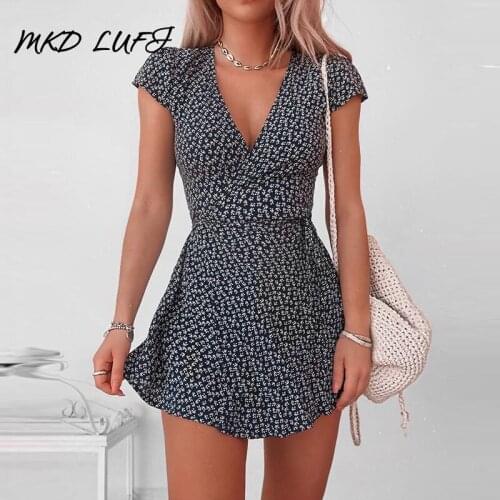 Floral Print Short Sleeve Wrap Dress